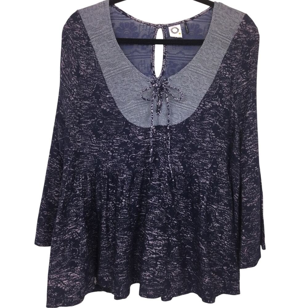 Akemi + Kin Dark Fairy Semi-sheer Mesh Flare Sleeve Whimsygoth Peplum Top L